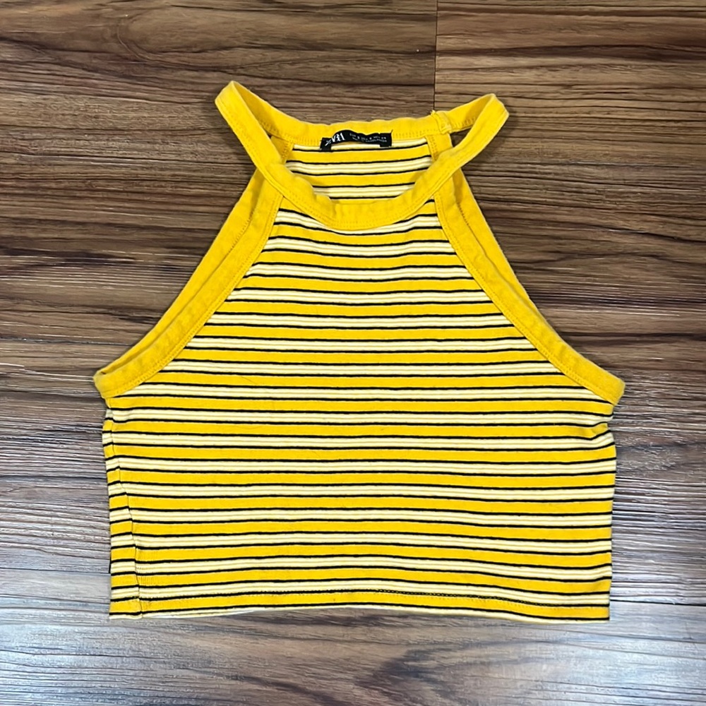 Zara Yellow Striped Crop Top